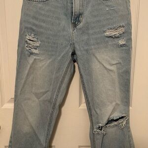 Casual Light Blue Straight Leg Women's Jeans